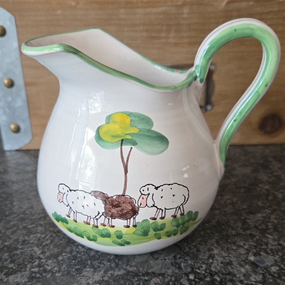 Hand Painted Italian Pottery Sheep Design Ceramic Pitcher